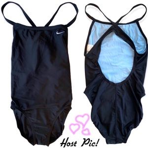 NIKE | NWT Nylon Core Solids Lingerie Tank Fast Back Swimsuit Black/Sky Blu 34/8